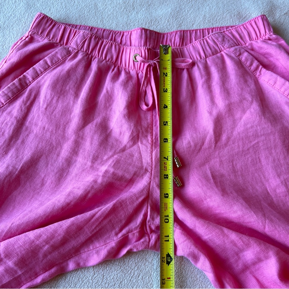 Lilly Pulitzer Linen Wide Leg Pants Crop Size M Pink Drawstring Coastal Pull On - Picture 14 of 16